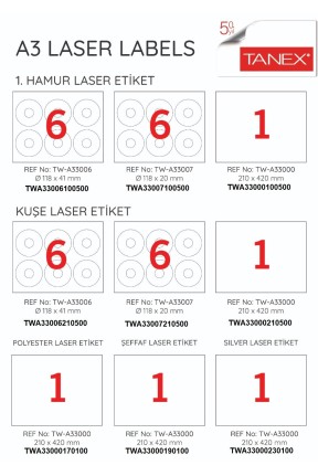 Tanex Tw-A33006 118x41mm A3 Laser Etiket 500 Adet Tanex Tw-A33006 118x41mm A3 Laser Etiket 500 Adet