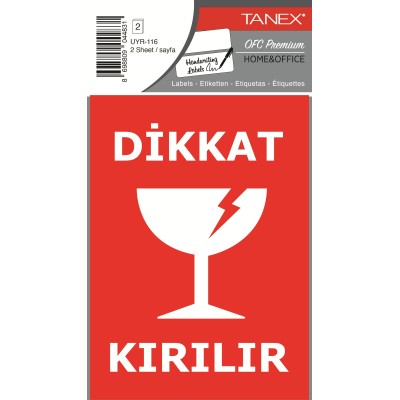Tanex Uyr-116 Dikkat Kırılır Uyarı Etiketi 2 Li Paket
