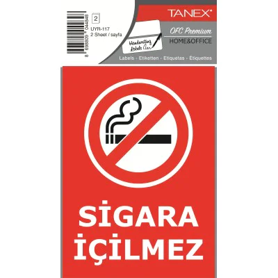 Tanex Uyr-117 Sigara İçilmez Uyarı Etiketi 2 Li Paket