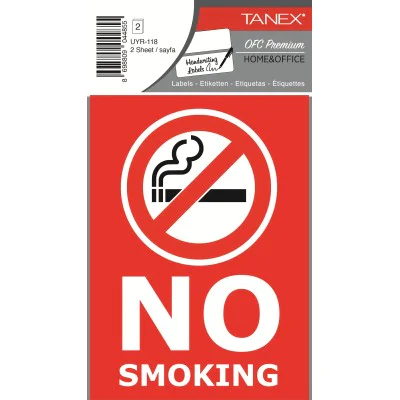 Tanex Uyr-118 No Smoking Uyarı Etiketi 2 Li Paket