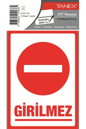 Tanex Uyr-119 Girilmez Uyarı Etiketi 2 Li Paket