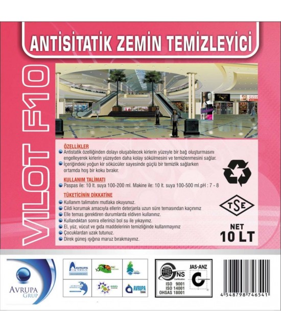 VILOT F10 Anti Statik Zemin Temizleme Ürünü 10 Litre
