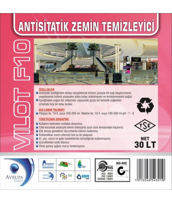 VILOT F10 Anti Statik Zemin Temizleme Ürünü 30 Litre