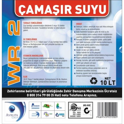 WR 2 Çamaşır Suyu 10 Litre WR 2 Çamaşır Suyu 10 Litre