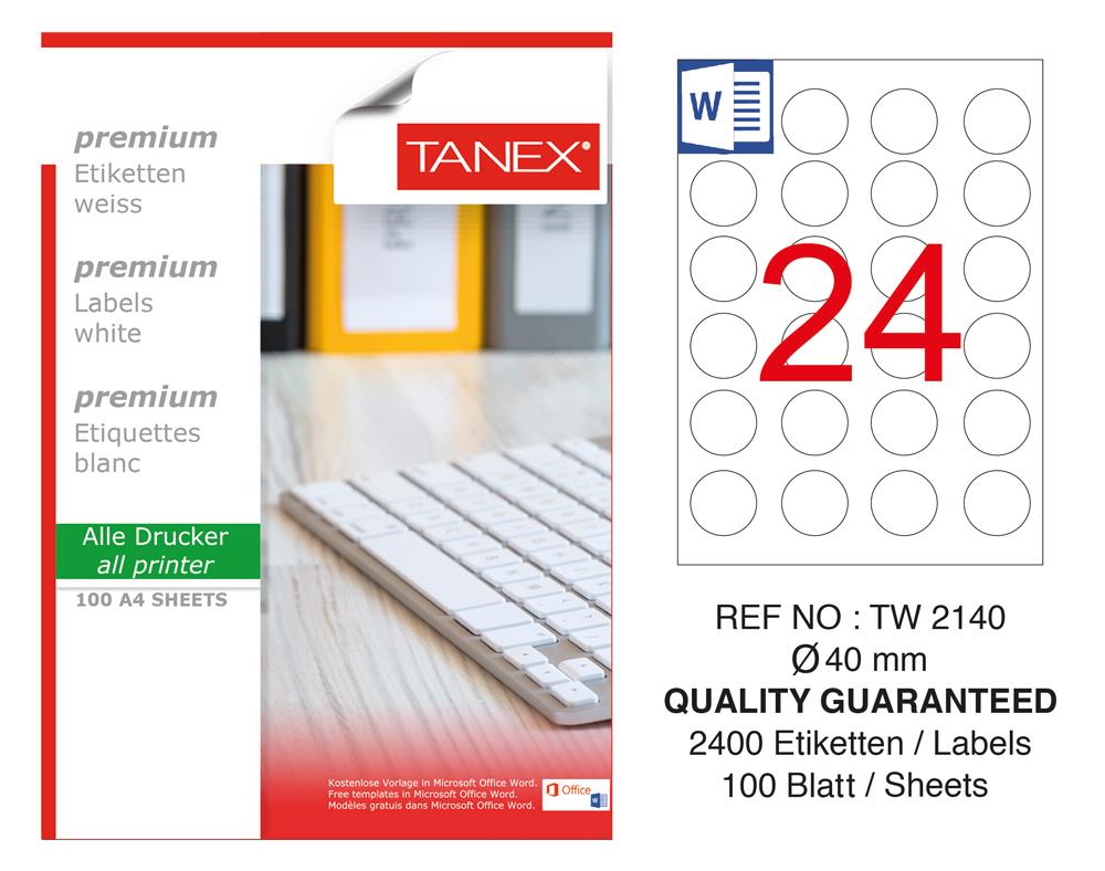 yページ Tanex TW-2140 Laser Etiket 40 mm